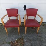 Pair old armchairs bridge skaï red chair