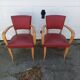 Pair old armchairs bridge skaï red chair