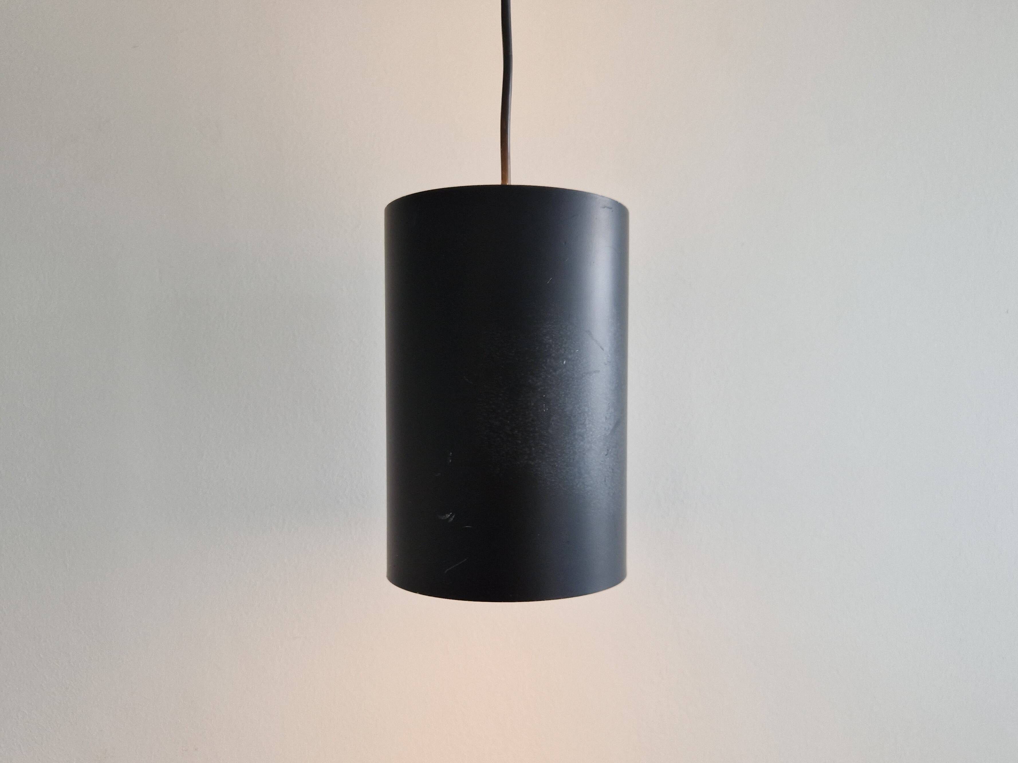 Set of 3 black cylinder pendant lamps, by Eila & John Meiling for Louis Poulsen, Denmark 1967