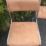 4 chaises acier chromé velours tabac 70