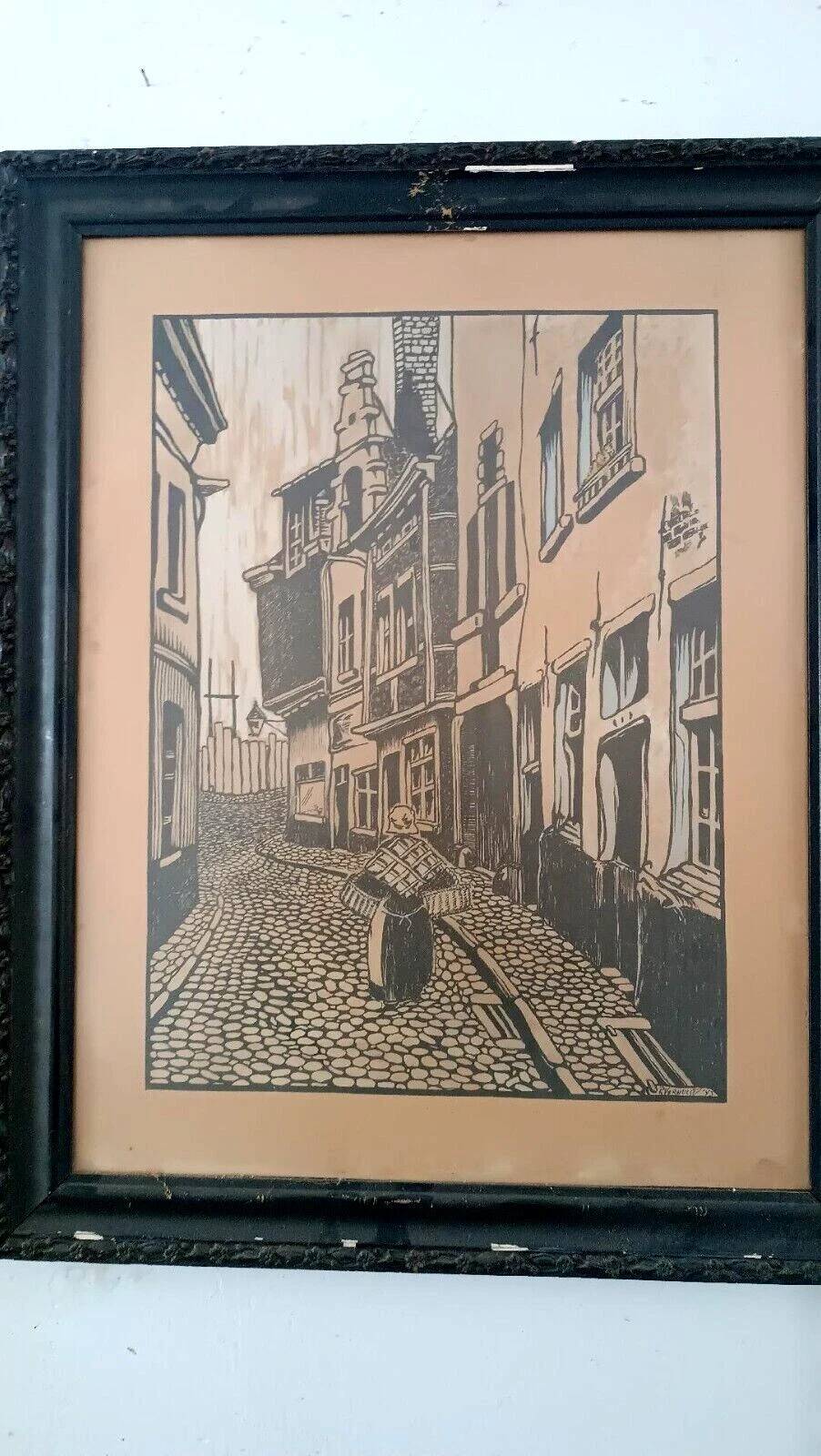 Gravure flamande peinte à la main signée R.VERHULST 1943