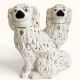 Pair of King Charles Spaniel dogs in Staffordshire majolica style.
