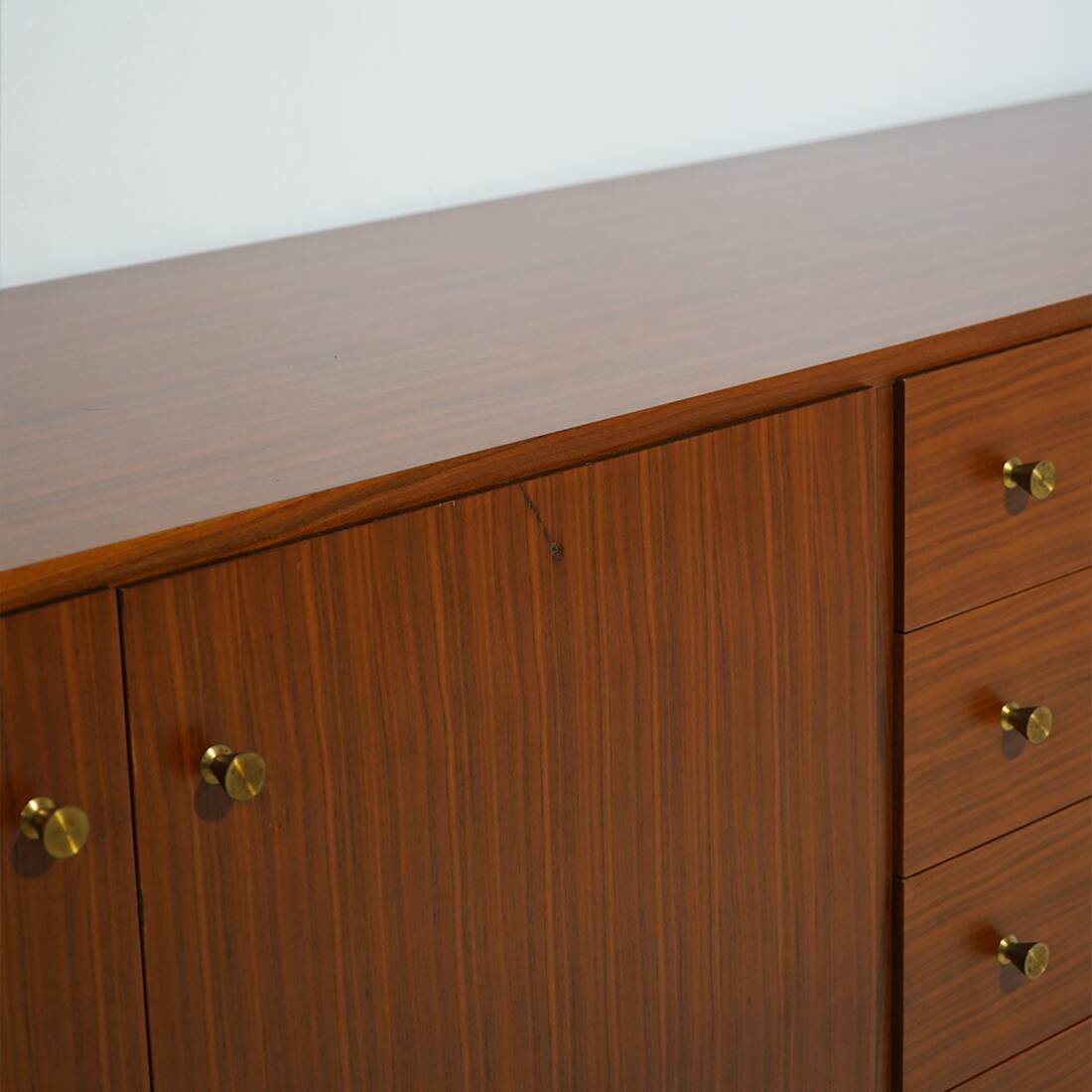 Wooden sideboard with brass knobs, 1960s