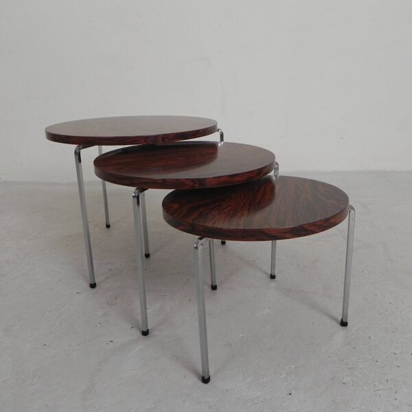 Ensemble de 3 tables d'appoint, tables gigognes Vaza Roden, années 1960