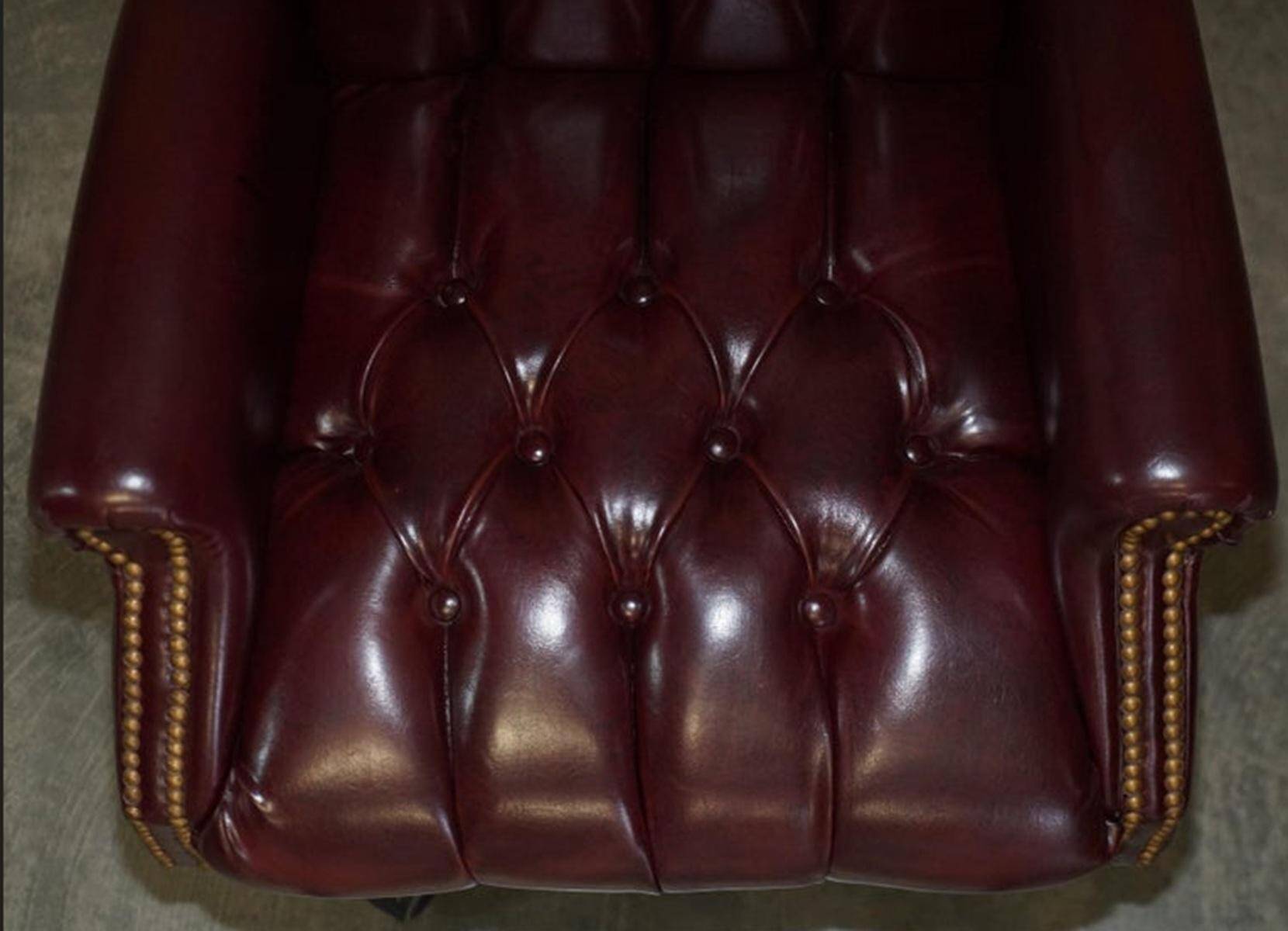 Fauteuil de bureau Chesterfield Wingback en cuir vintage