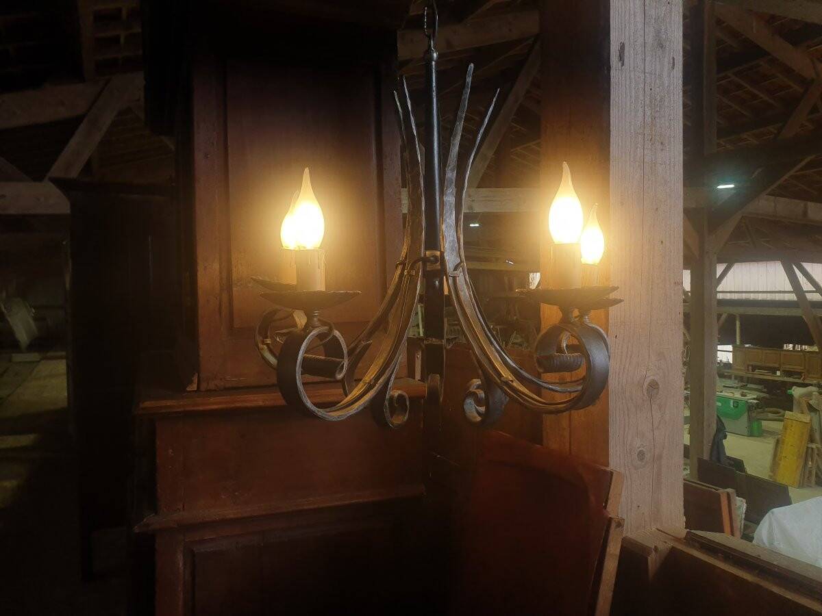 Lustre fer forgé 5 lampes - XXè