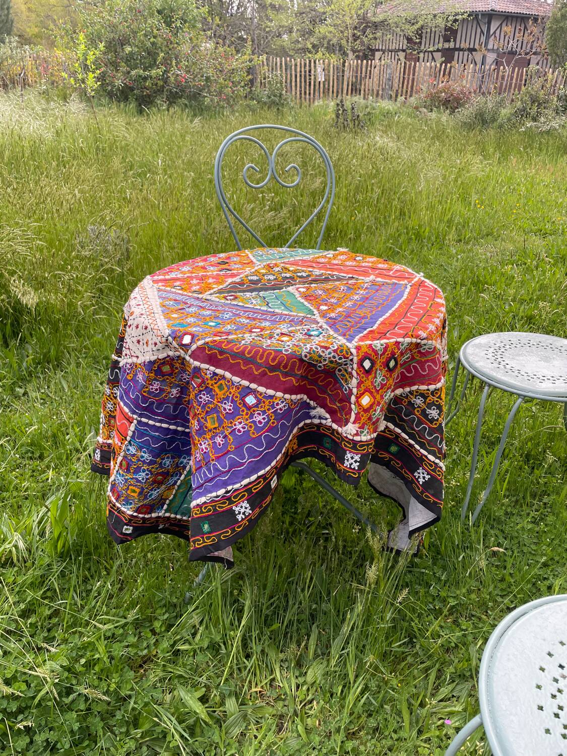 Oriental tablecloth with mirror and embroidery