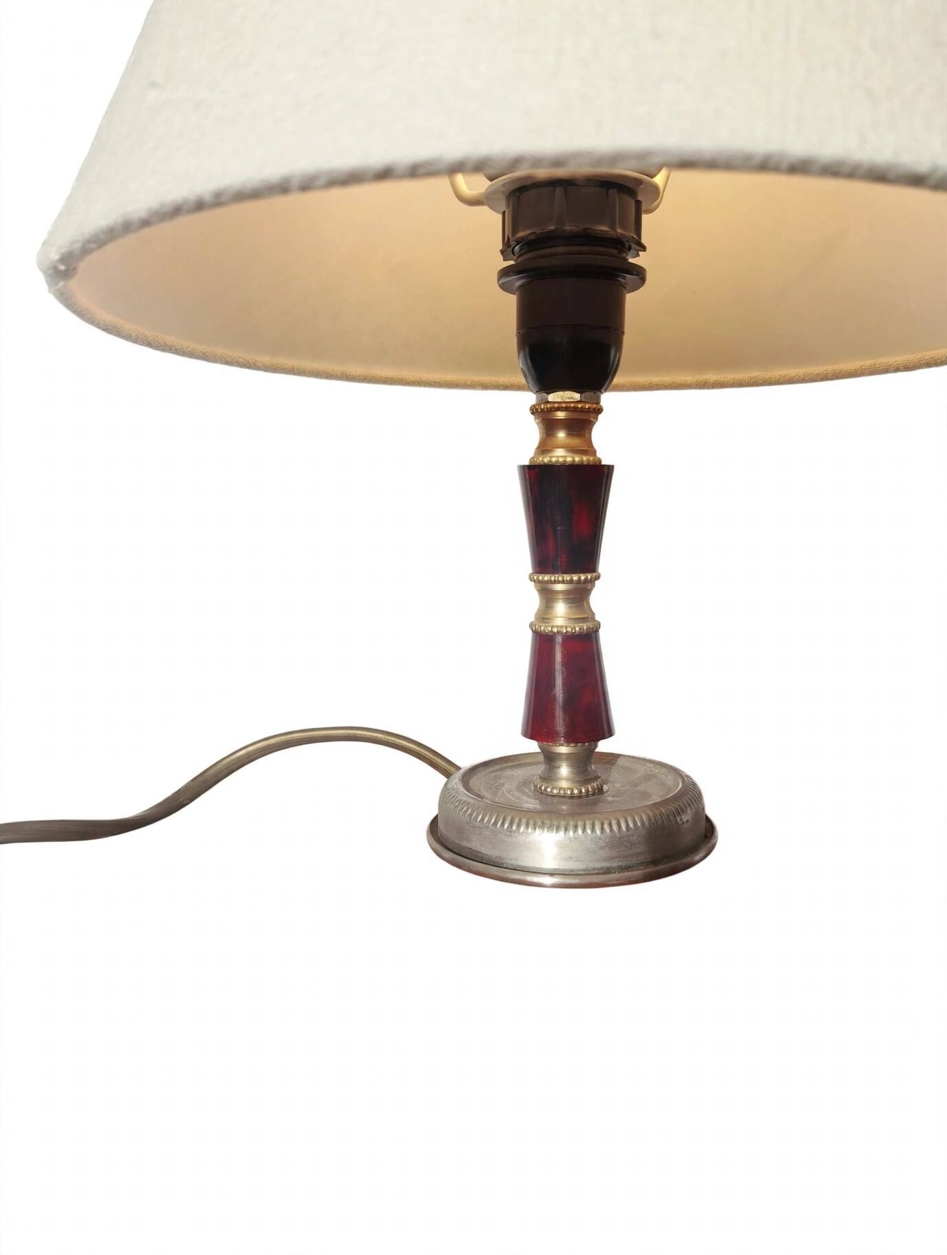 Vintage Bakelite & Brass Shell Table Lamp - Linen Shade - Years
