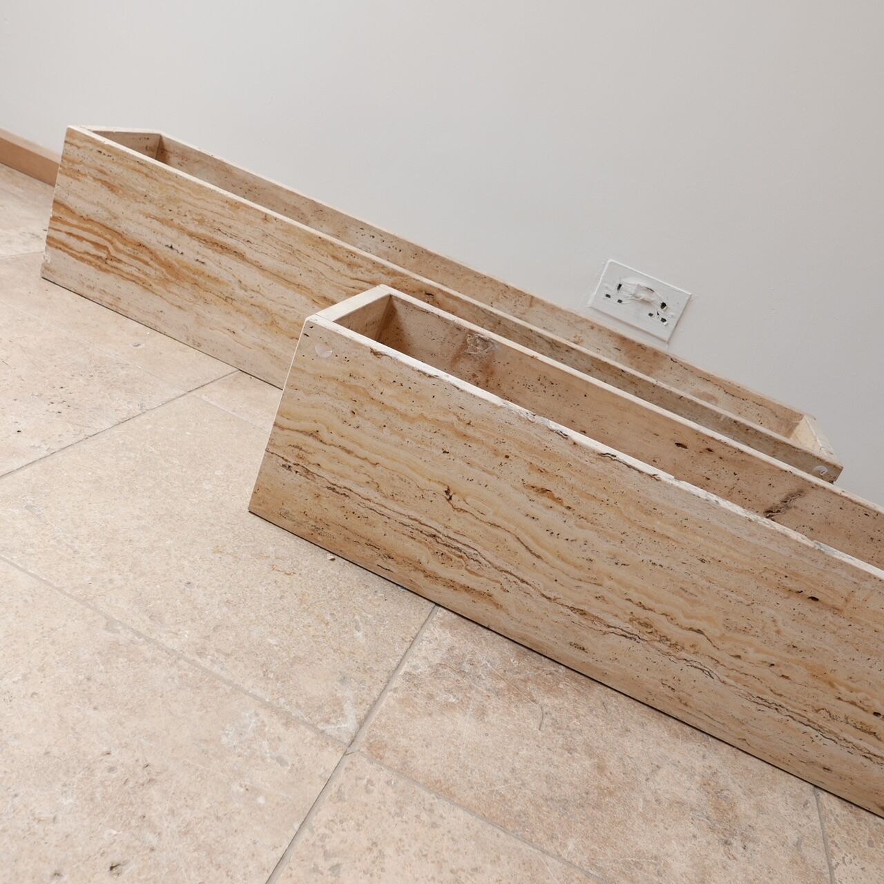 Pair of Mid-Century Travertine Belgium Planters