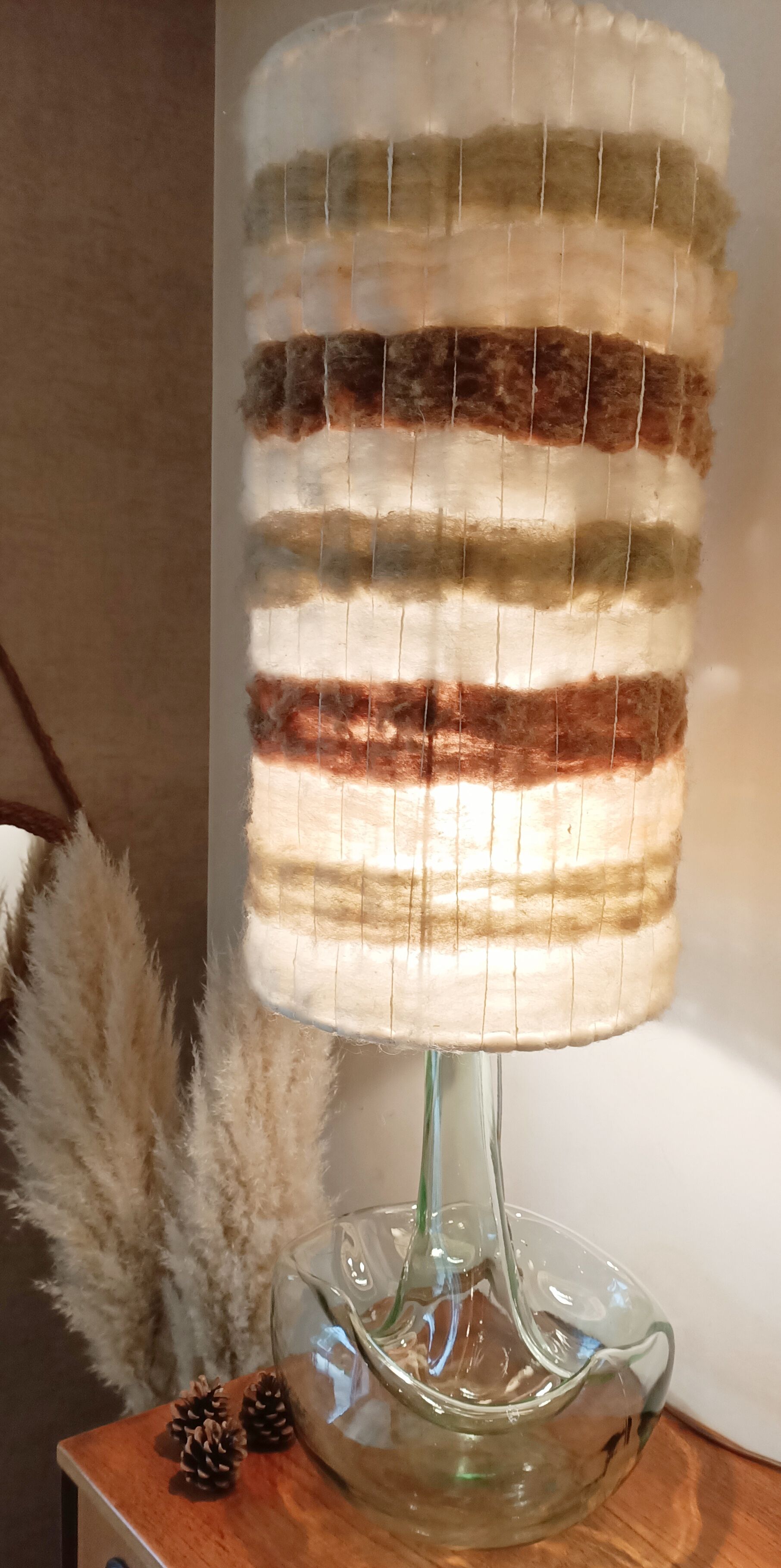 High glass lamp and vintage alpaca