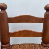 Pair of antique low fire chairs made of wood and straw