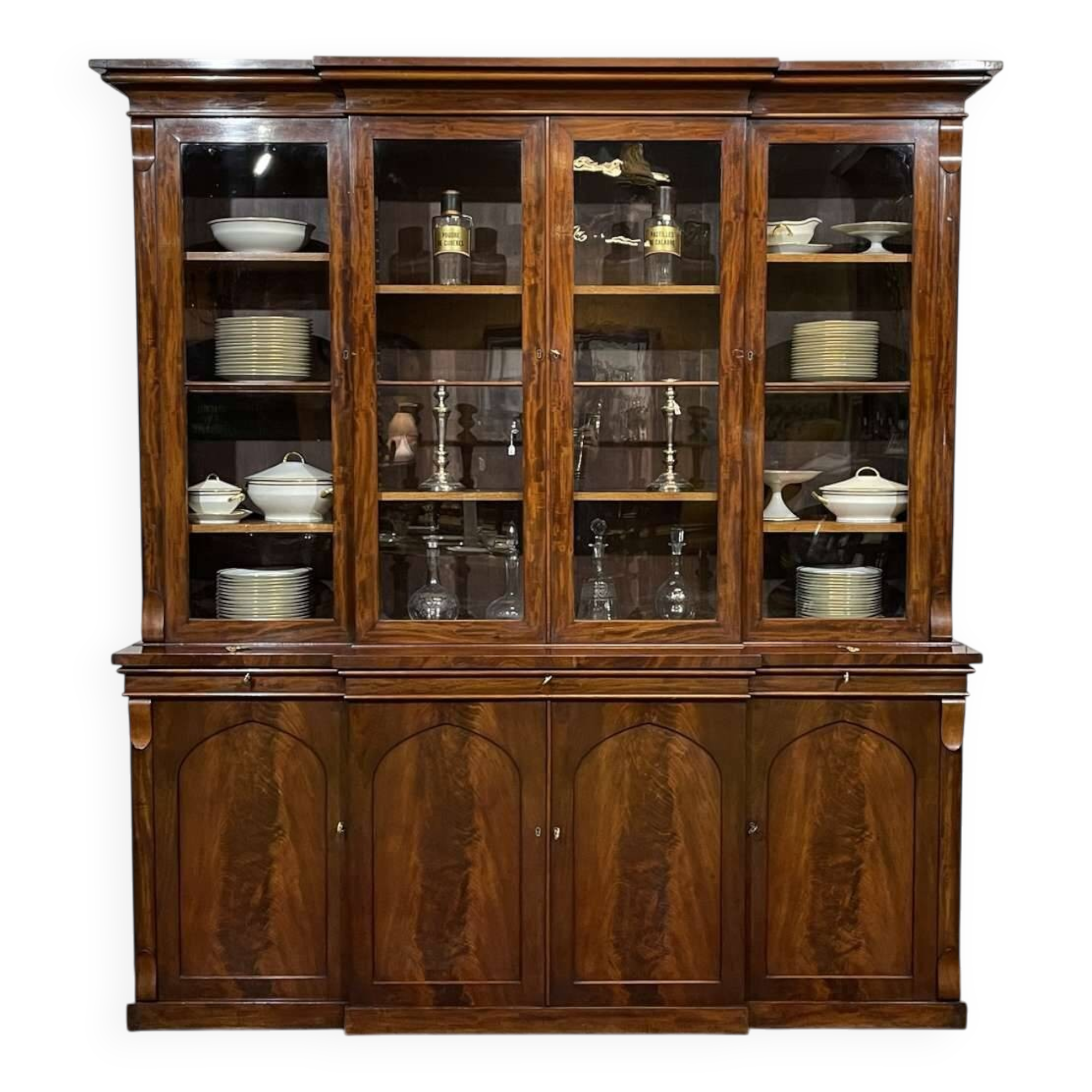 Victorian library with 8 doors, 19th century in mahogany.