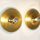 Pair of gold space-age wall lamps flush light gold sölken leuchten germany