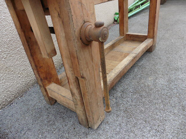 old solid wood workbench with drawer and seal