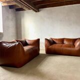 Le Bambole Sofa in Cognac Leather, Mario Bellini for B&B Italia 70s
