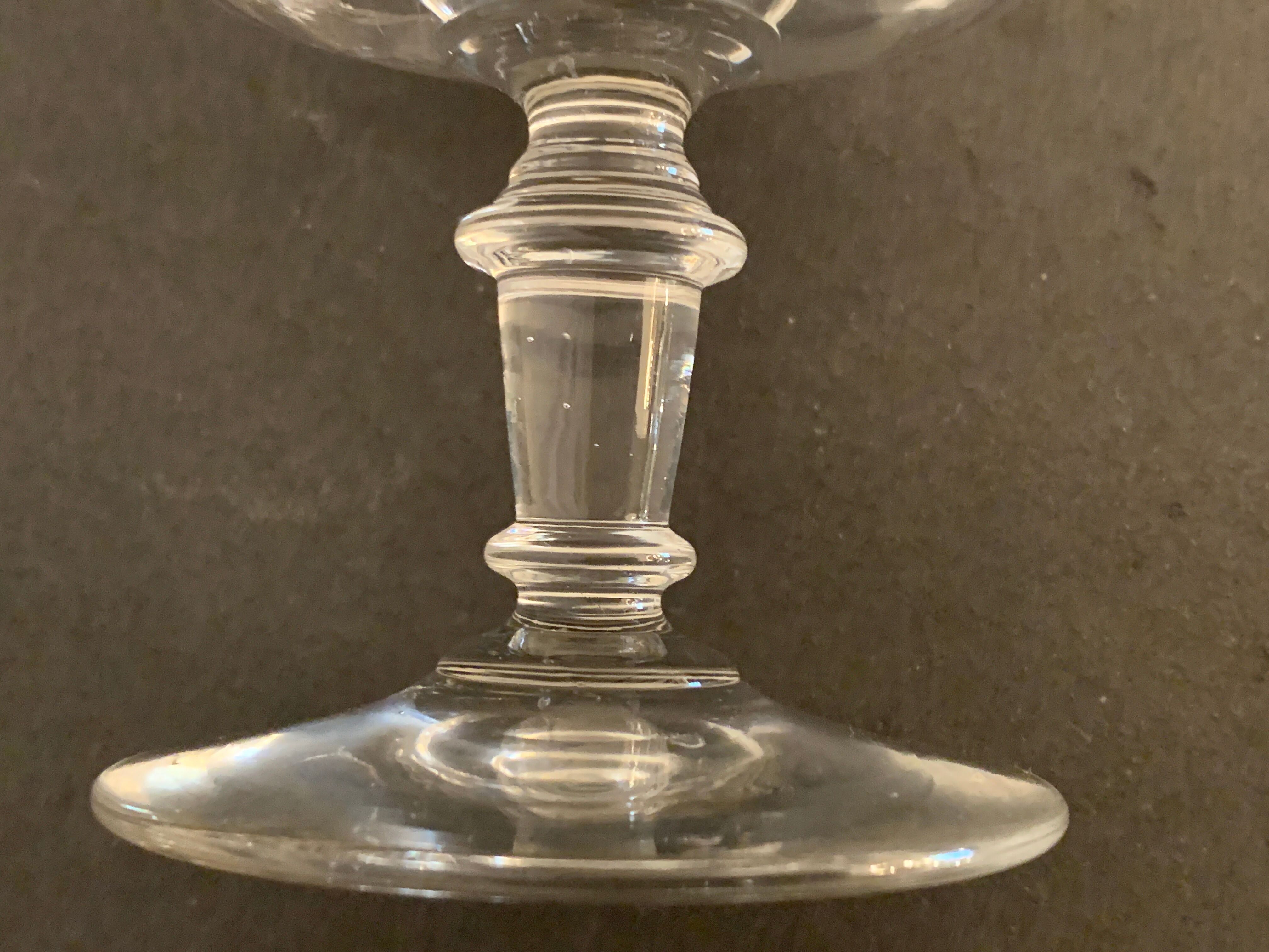 3 old champagne cups in blown and bubbled glass