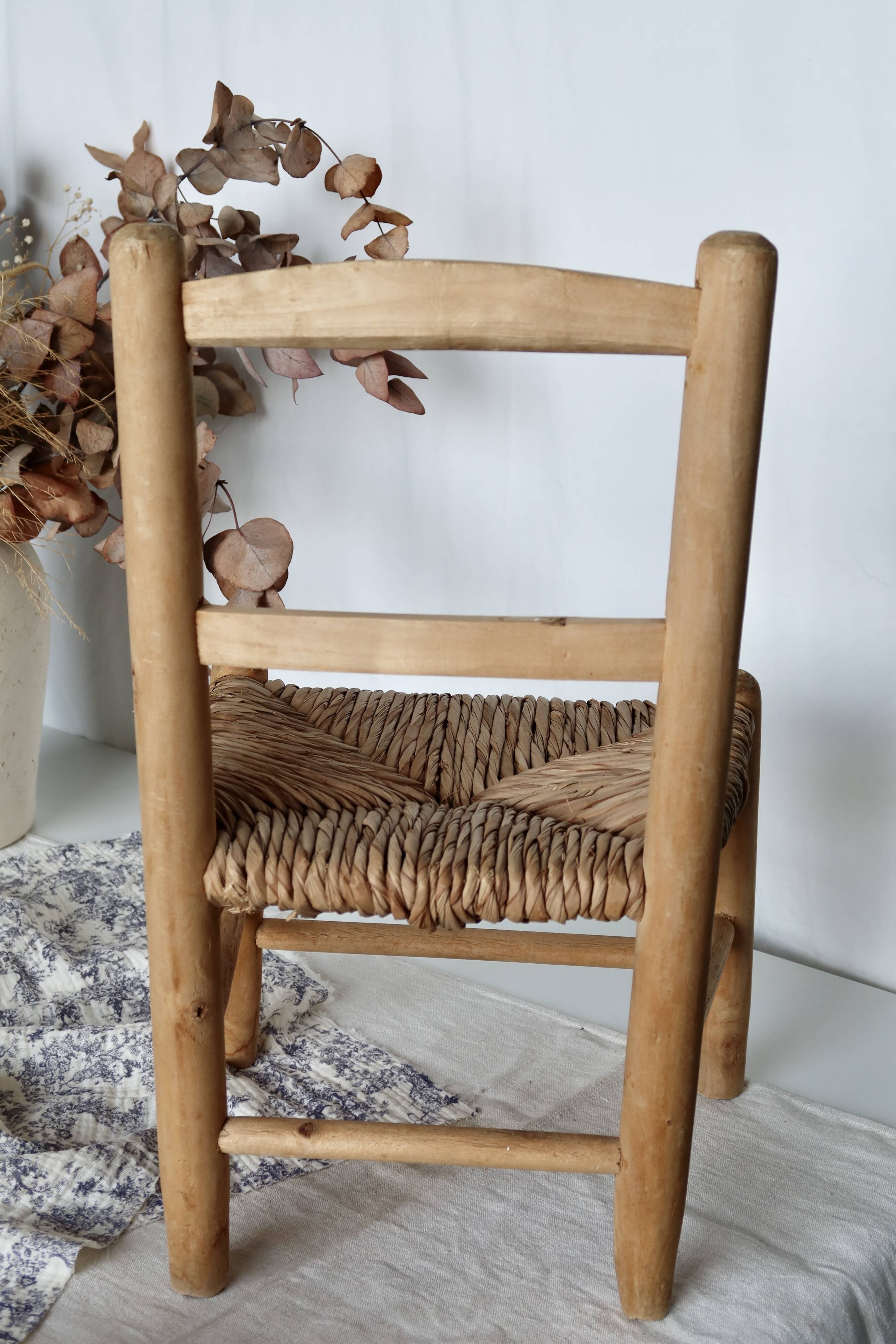 Vintage wooden straw children's chair