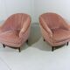Ensemble de 2 fauteuils club en velours rose années 1950