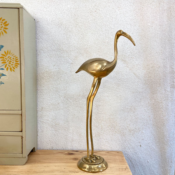 Ibis or heron in gilded brass
