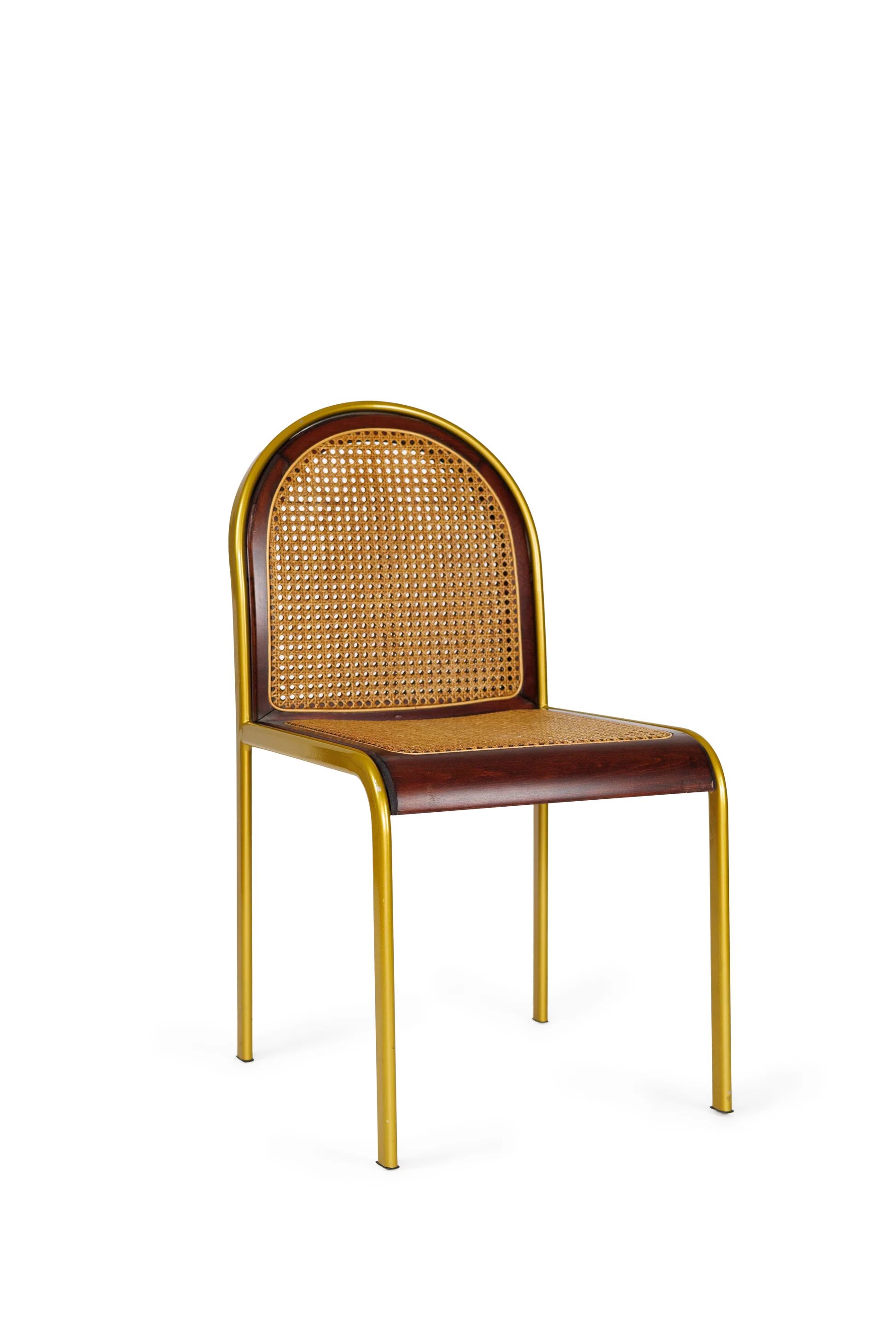 Ensemble de 6 chaises de salle à manger vintage en rotin et palissandre - Italie années 1970