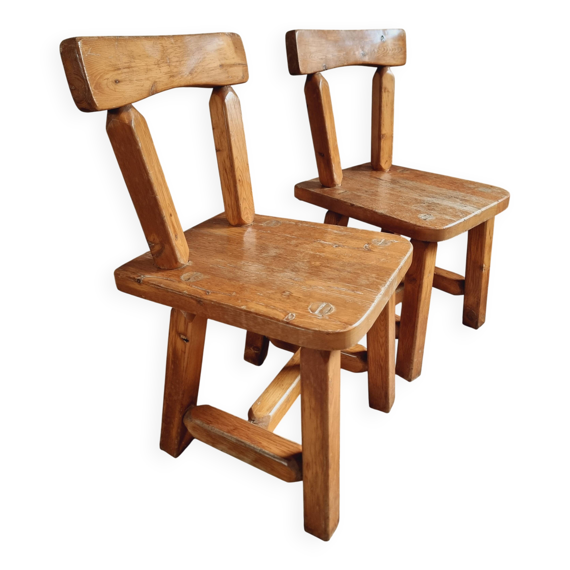 Pair of Canadian Brutalist Pine Chairs – Rustic Design from the 1970s