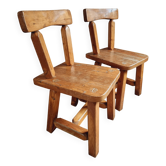 Paire de chaises brutalistes canadiennes en pin – Design rustique des année 70