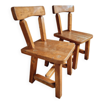 Paire de chaises brutalistes canadiennes en pin – Design rustique des année 70