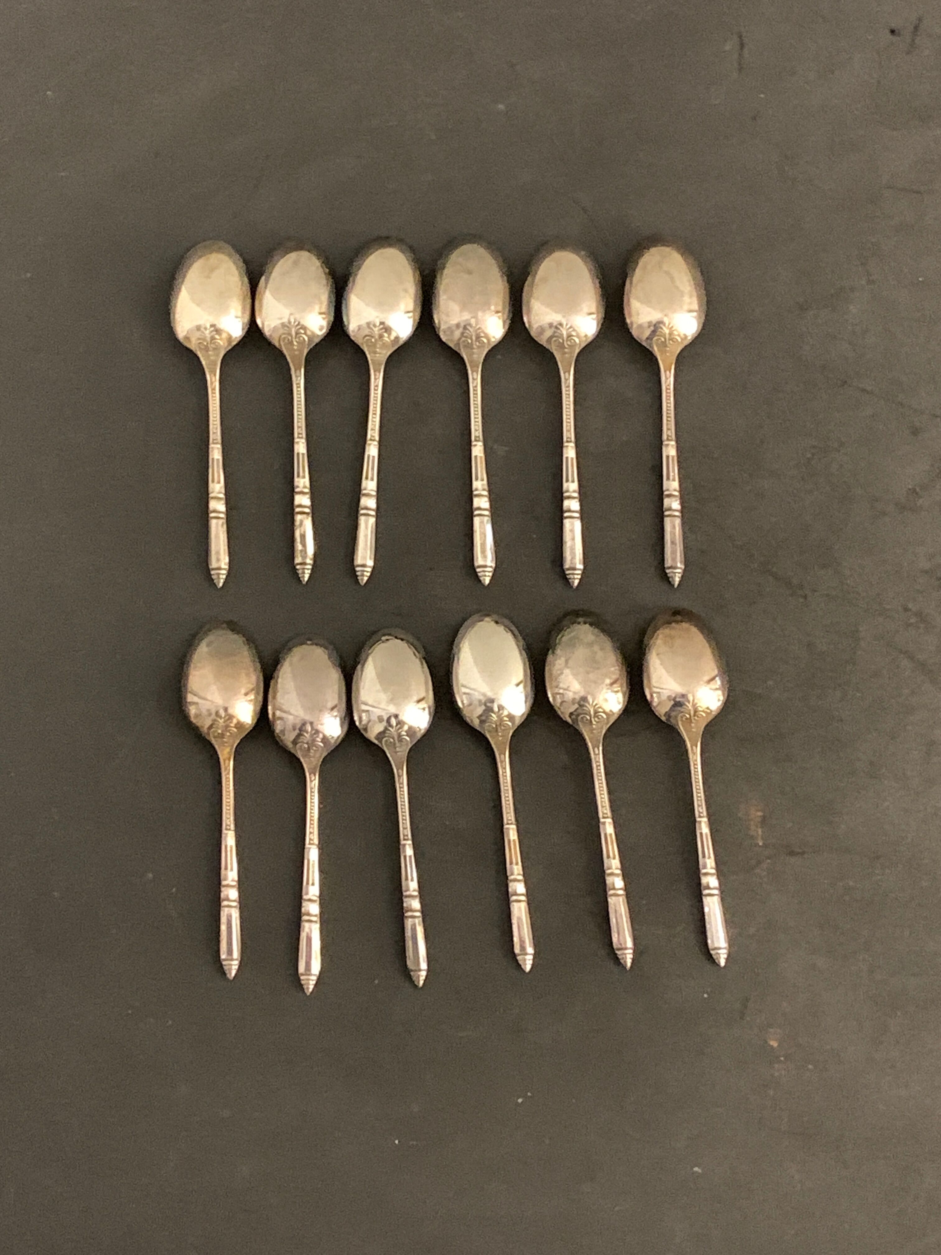 12 mocha spoons or coffee in Ercuis silver metal in their original box