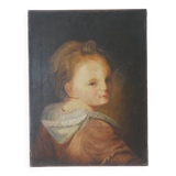 Old oil painting on canvas, countryside decoration, child portrait