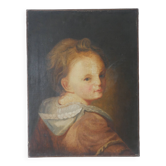 Old oil painting on canvas, countryside decoration, child portrait