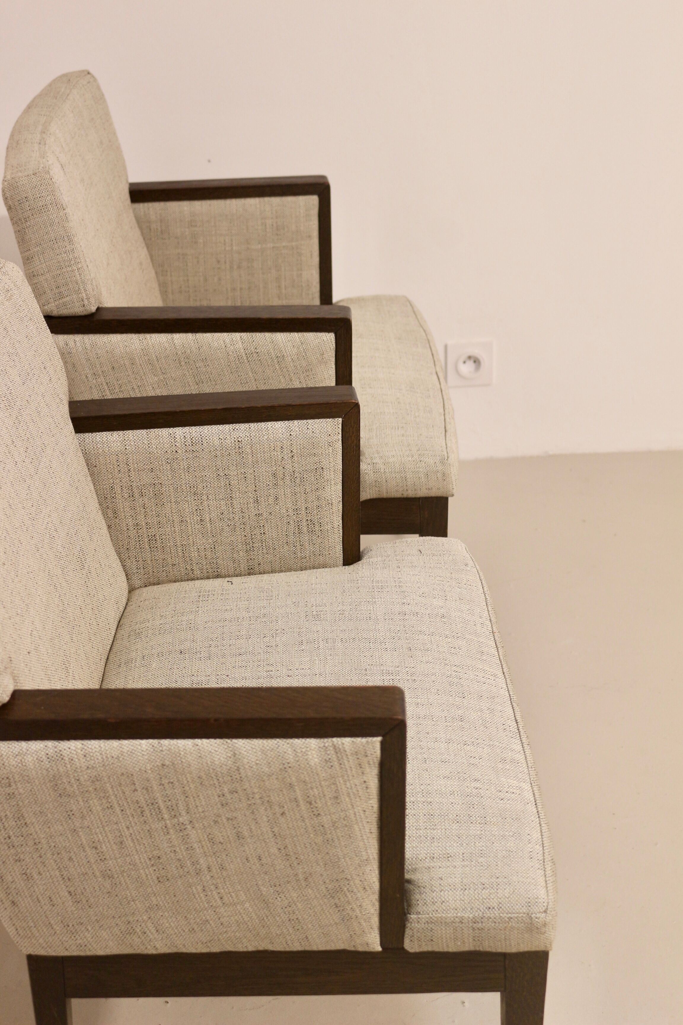 Pair of armchairs cube year 1960 fabric chiné beige restored. Sam SAM ref