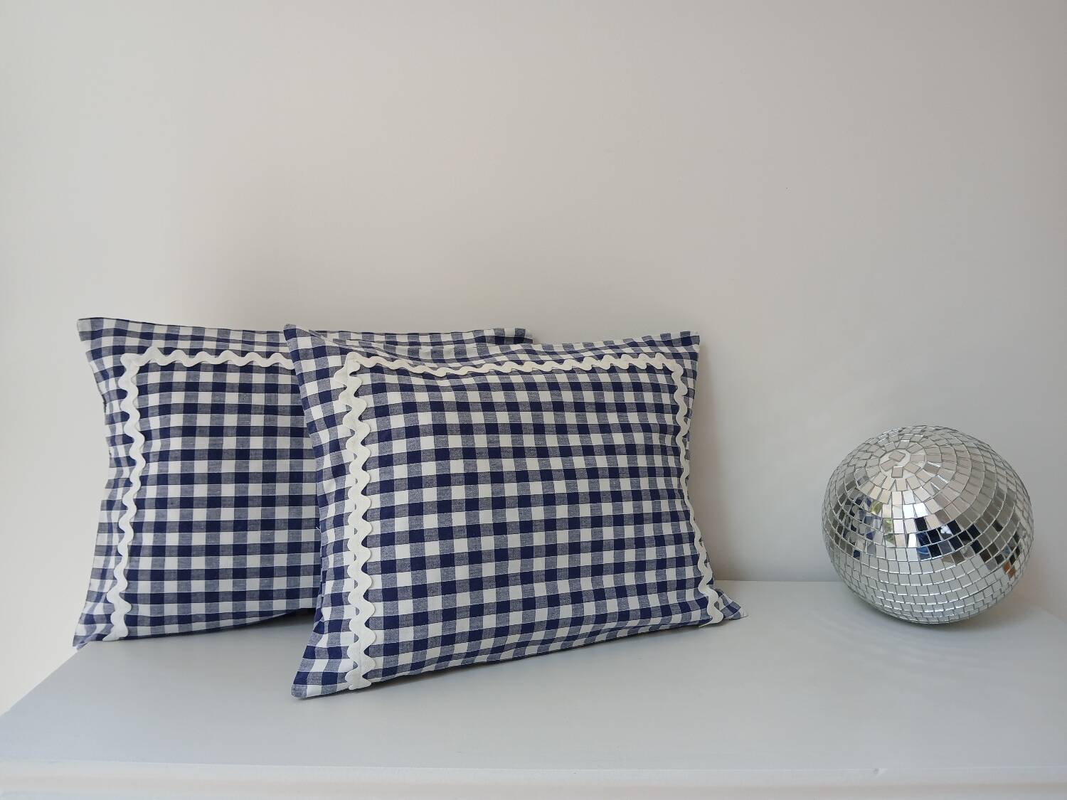 Set of 2 vintage cushions, blue gingham