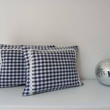 Set of 2 vintage cushions, blue gingham