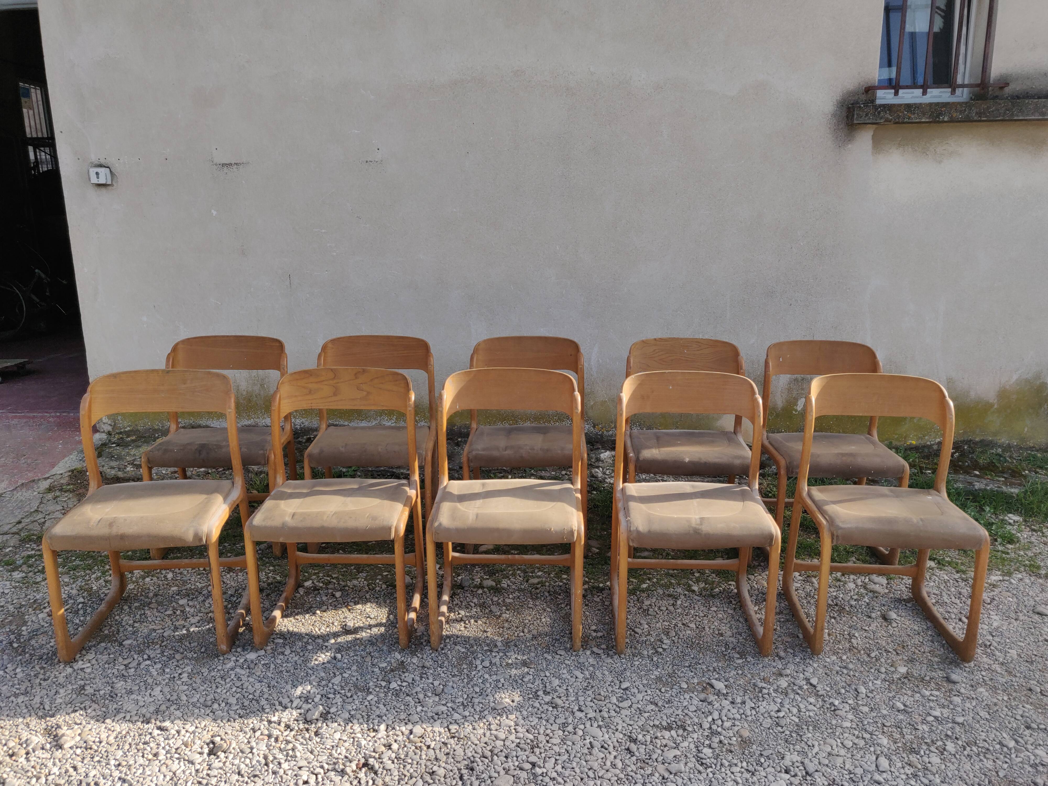 Set of 10 baumann chairs model sled 60s