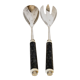 Set of salad serving cutlery in silver metal and resin