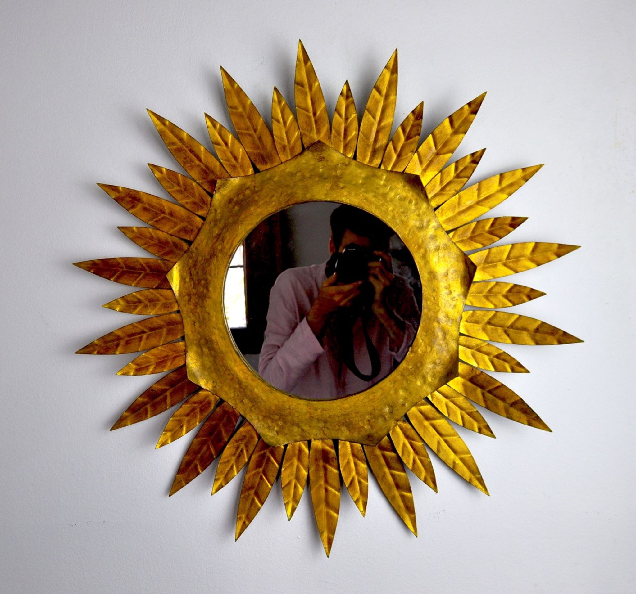 Miroir soleil, gilded metal with gold leaf, Italy, 1960