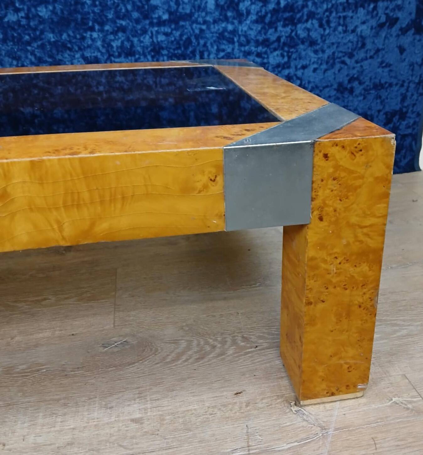 Italian burl coffee table after Willy Rizzo for Mario Sabot