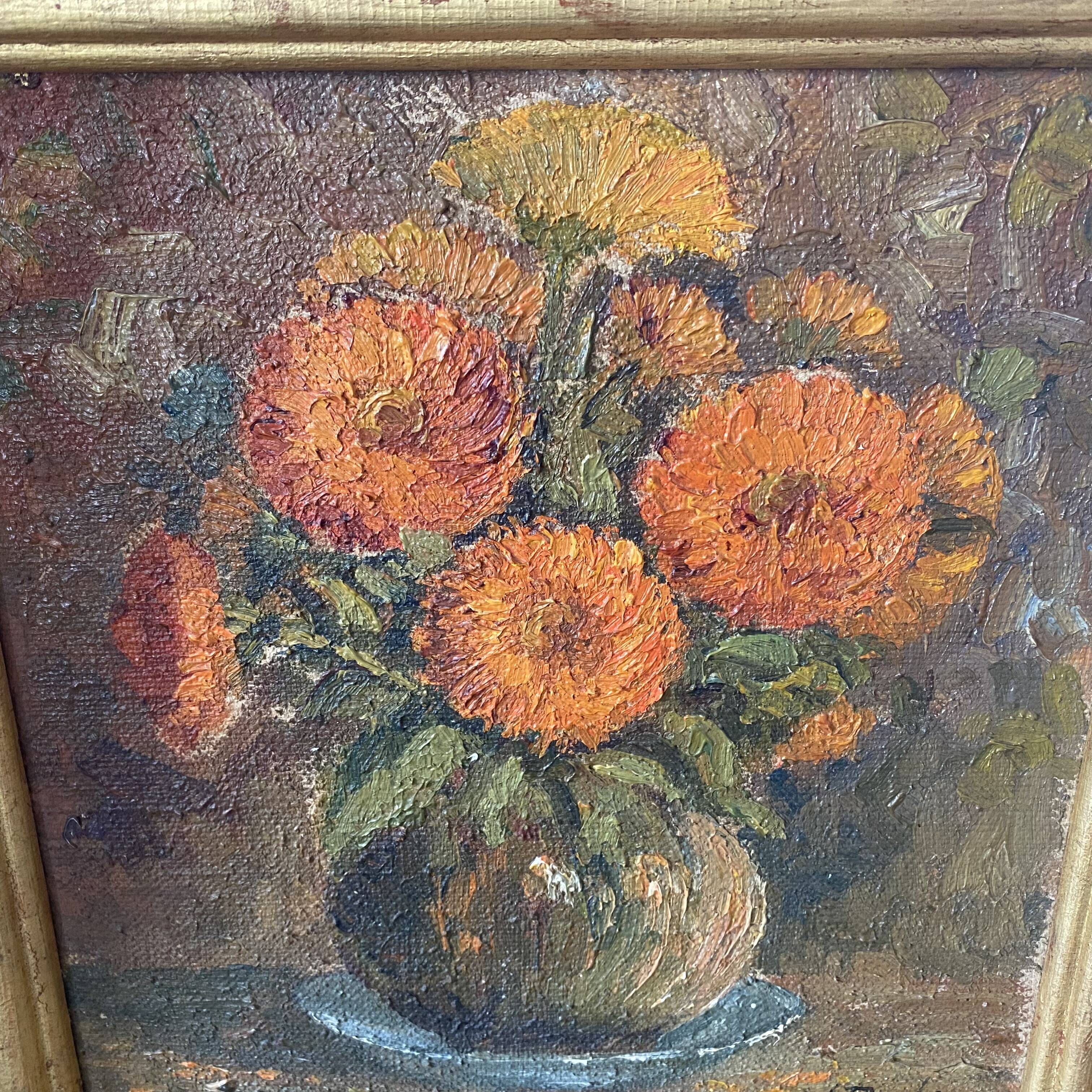 Oil on canvas "bouquet of marigolds"