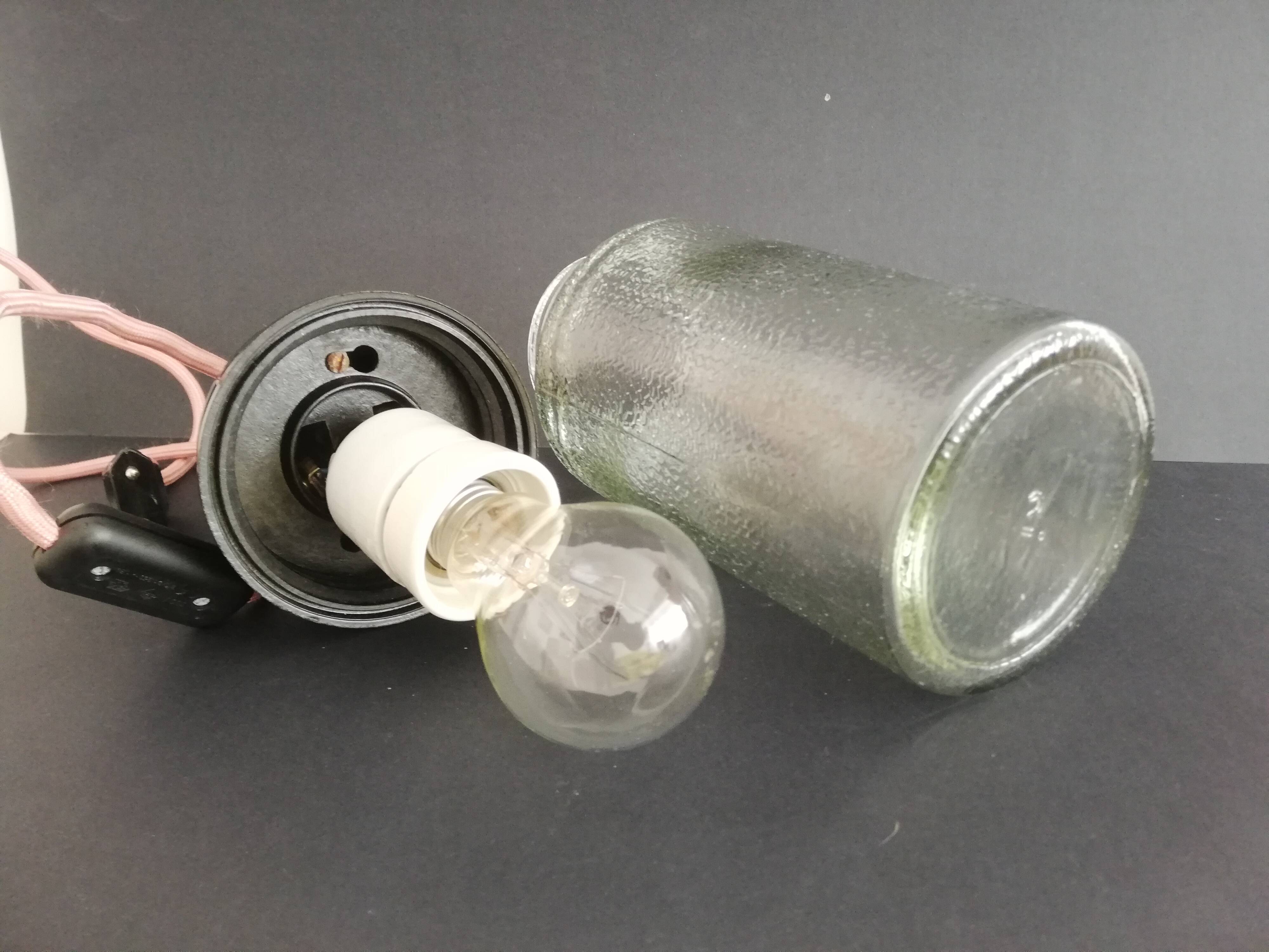 1990s Russian Soviet glass mason jar table lamp lantern Industrial