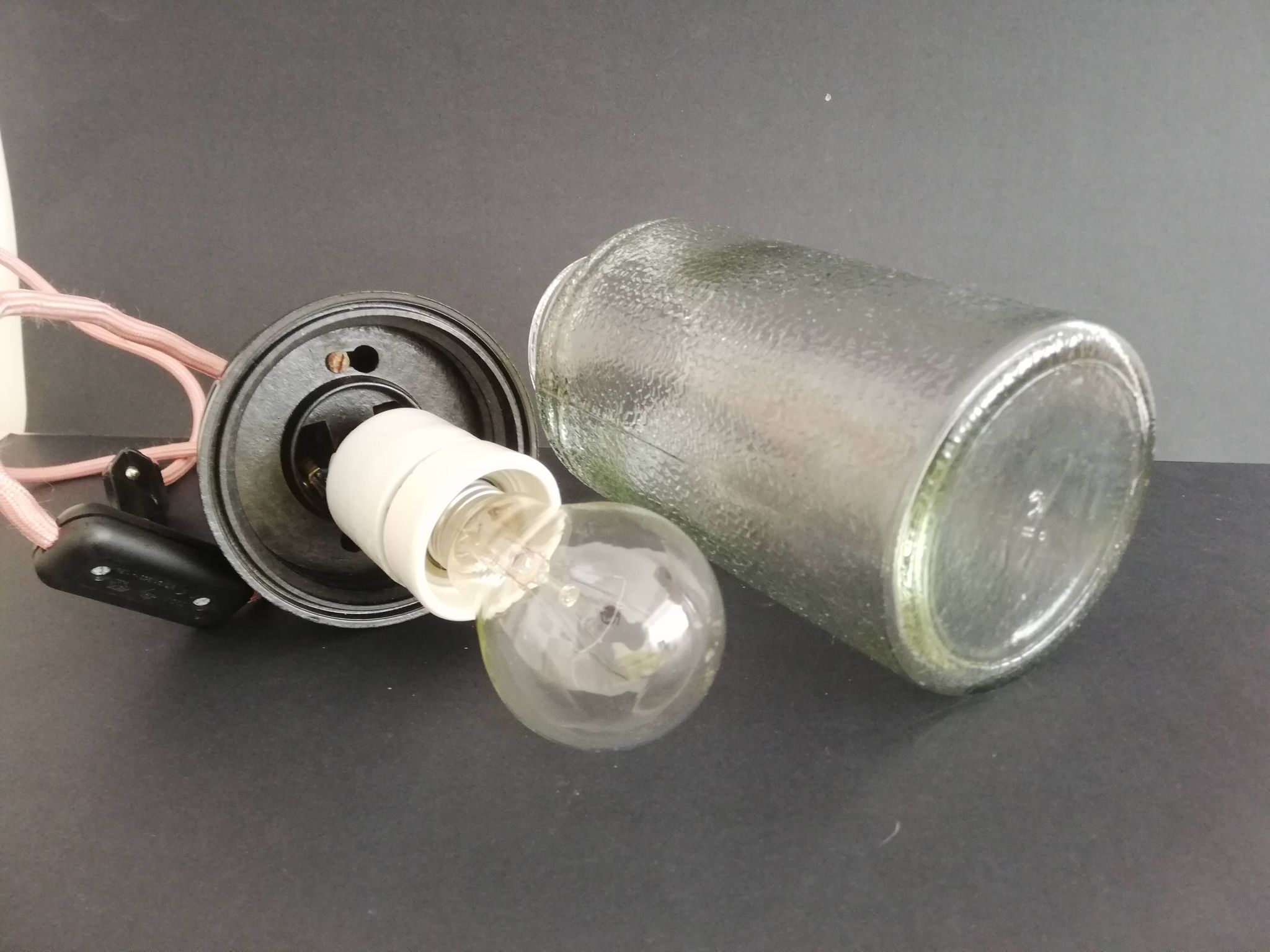 1990s Russian Soviet glass mason jar table lamp lantern Industrial
