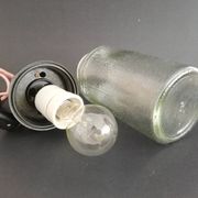 1990s Russian Soviet glass mason jar table lamp lantern Industrial