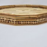 Rattan straw bamboo serving tray French vintage 70s