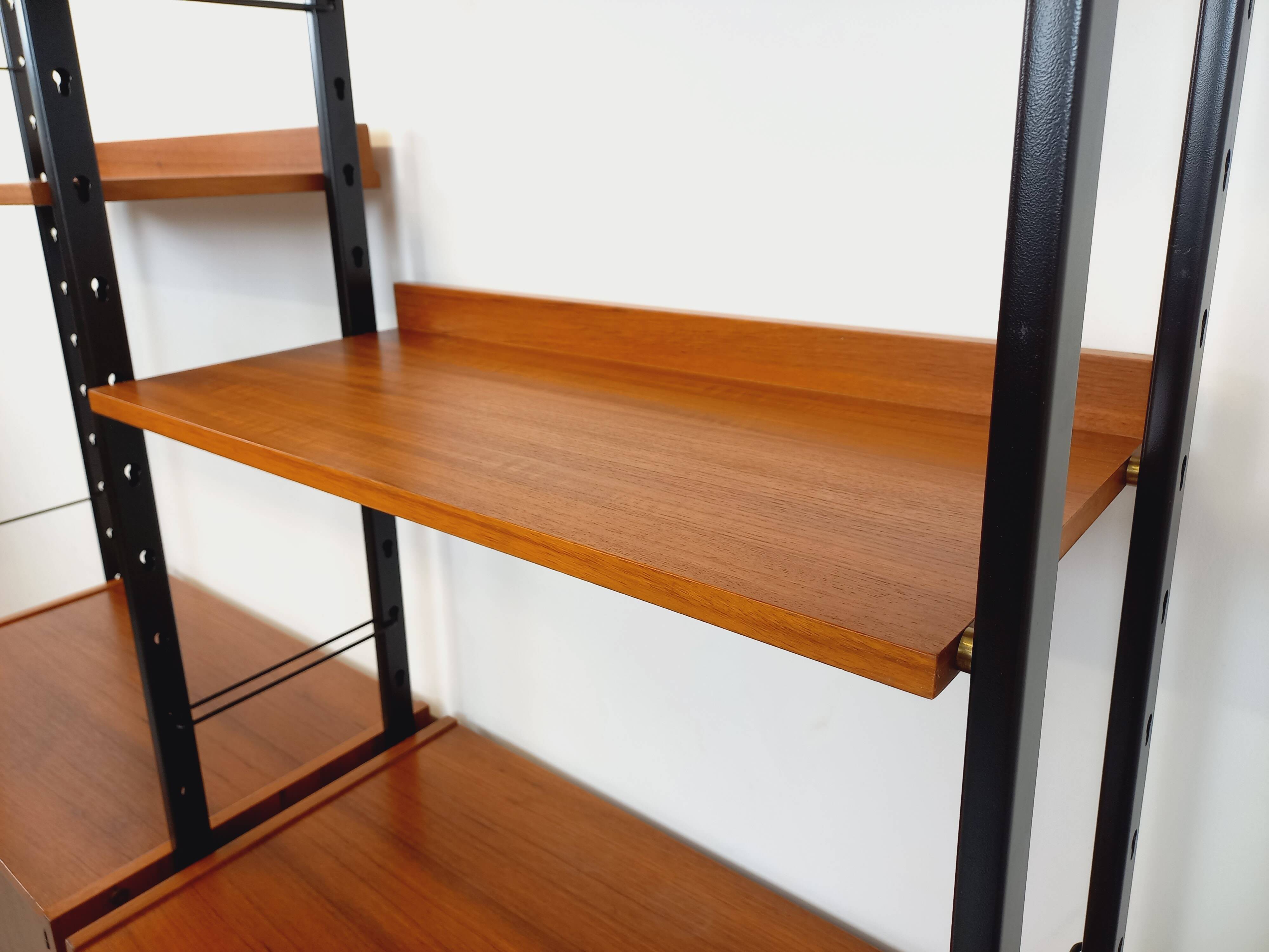 Vintage Italian double modular shelf bookcase in teak and metal