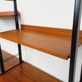 Vintage Italian double modular shelf bookcase in teak and metal