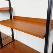 Vintage Italian double modular shelf bookcase in teak and metal