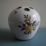Lallier Moustiers vintage French vase bouquetière with floral decoration in faience.