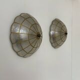 Paire d'applique vintage, nacre et laiton, France, 1980