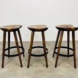 3 brutalist bar stools in Scandinavian style from the 60s