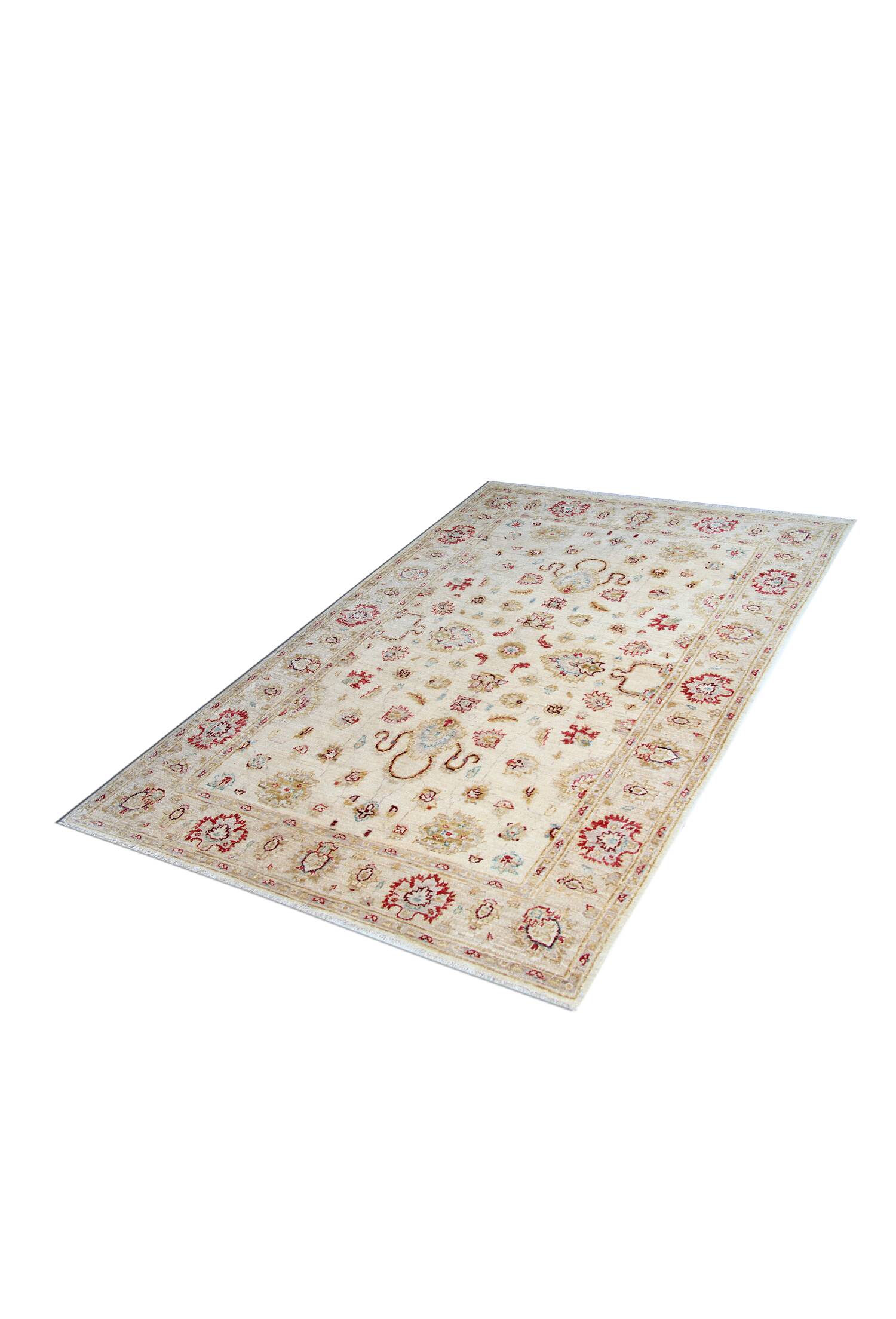 Cream Wool Area Rug, Handwoven Floral Carpet, Traditional Decor 190x128cm