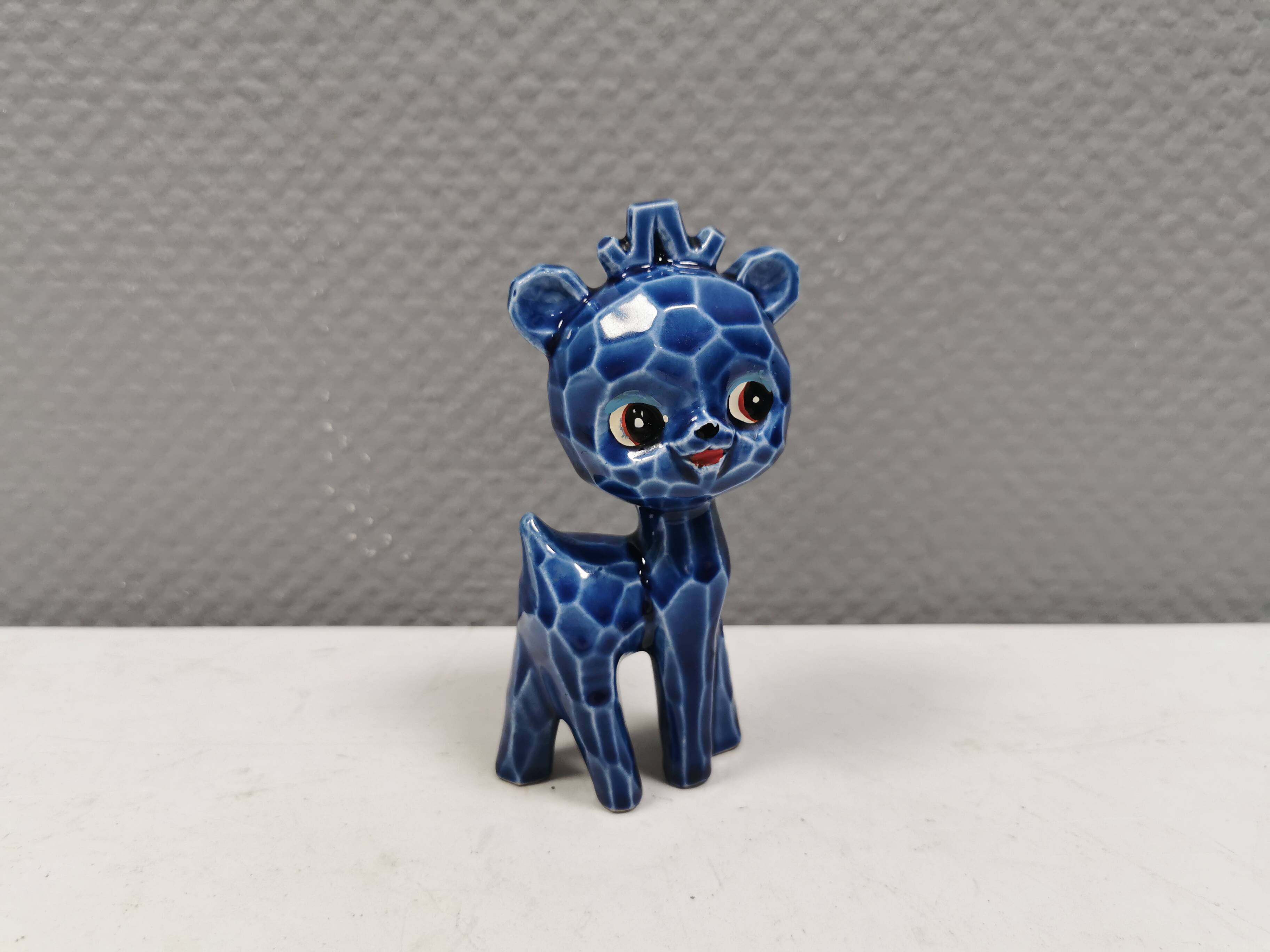 A Japanese ceramic “toy” from the 70s, blue Kawaii animal deer figurine.